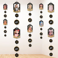 Adult 40th Birthday - Gold - Birthday Party DIY Backdrop Decor - Hanging Vertical Photo Garland - 35 Pieces