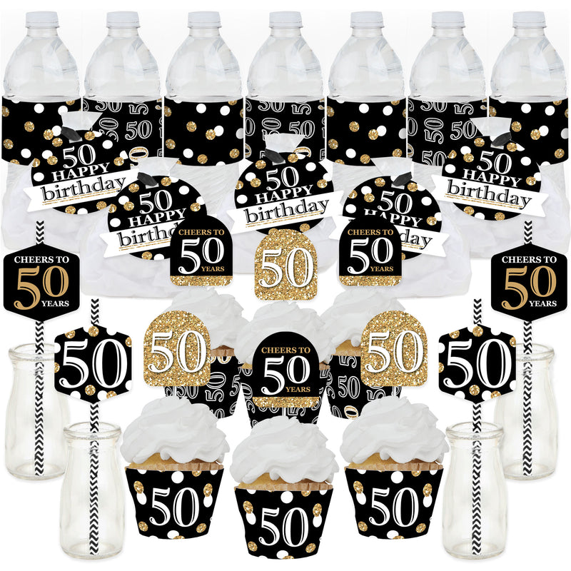 Adult 50th Birthday - Gold - Birthday Party Favors and Cupcake Kit - Fabulous Favor Party Pack - 100 Pieces