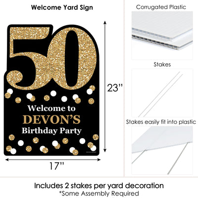 Adult 50th Birthday - Gold - Party Decorations - Birthday Party Personalized Welcome Yard Sign
