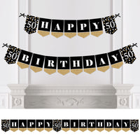 Adult 50th Birthday - Gold - Birthday Party Bunting Banner - Gold Party Decorations - Happy Birthday