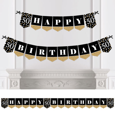 Adult 50th Birthday - Gold - Birthday Party Bunting Banner - Gold Party Decorations - Happy Birthday