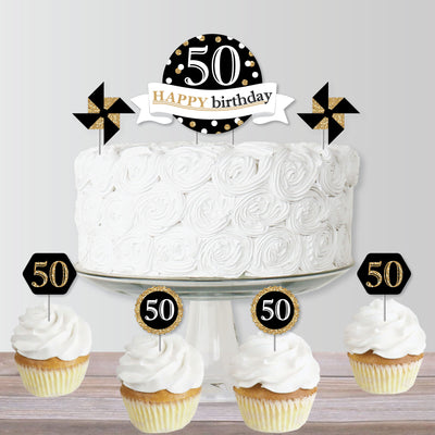 Adult 50th Birthday - Gold - Birthday Party Cake Decorating Kit - Happy Birthday Cake Topper Set - 11 Pieces