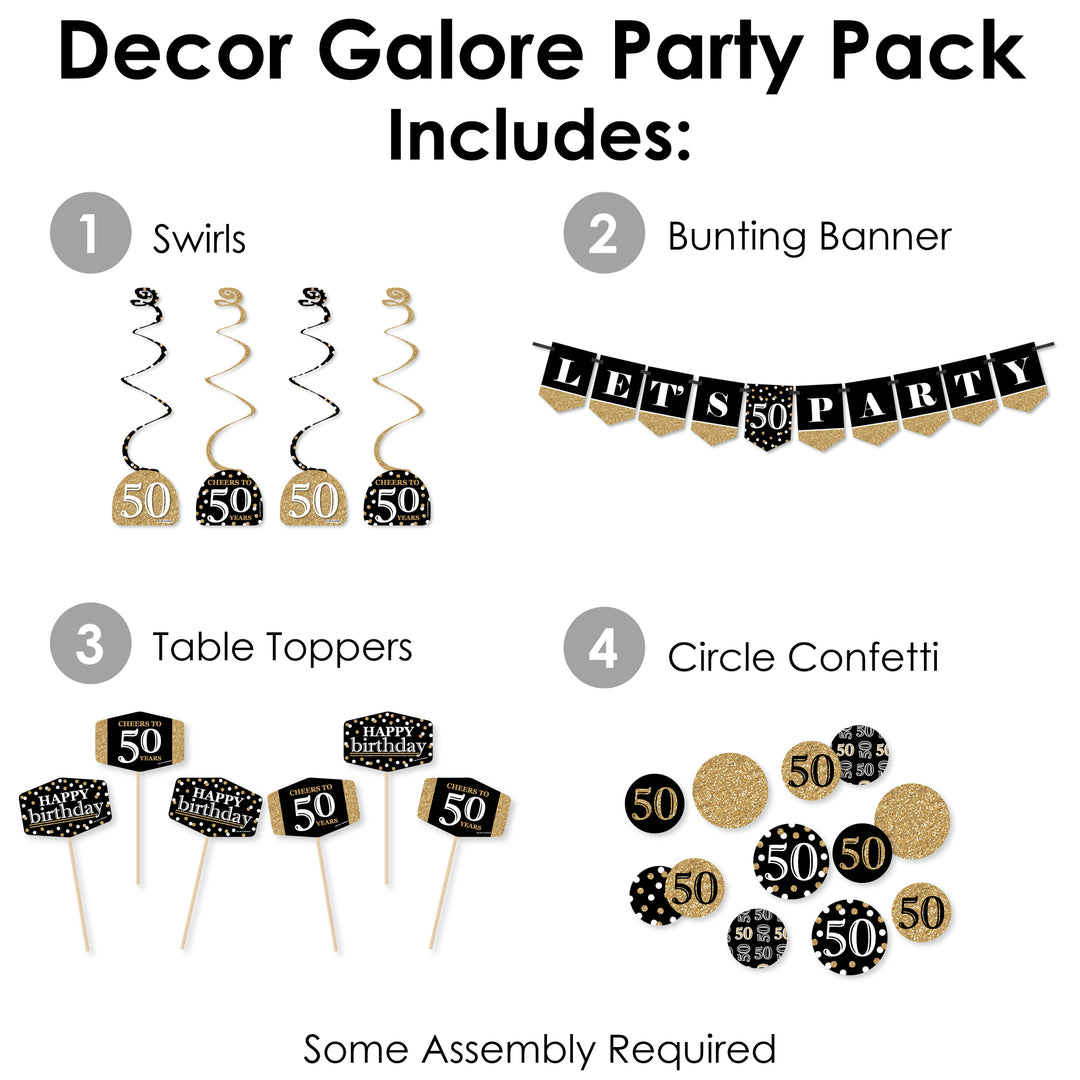 Adult 50th Birthday - Gold - Birthday Party Supplies Decoration Kit - Decor Galore Party Pack - 51 Pieces