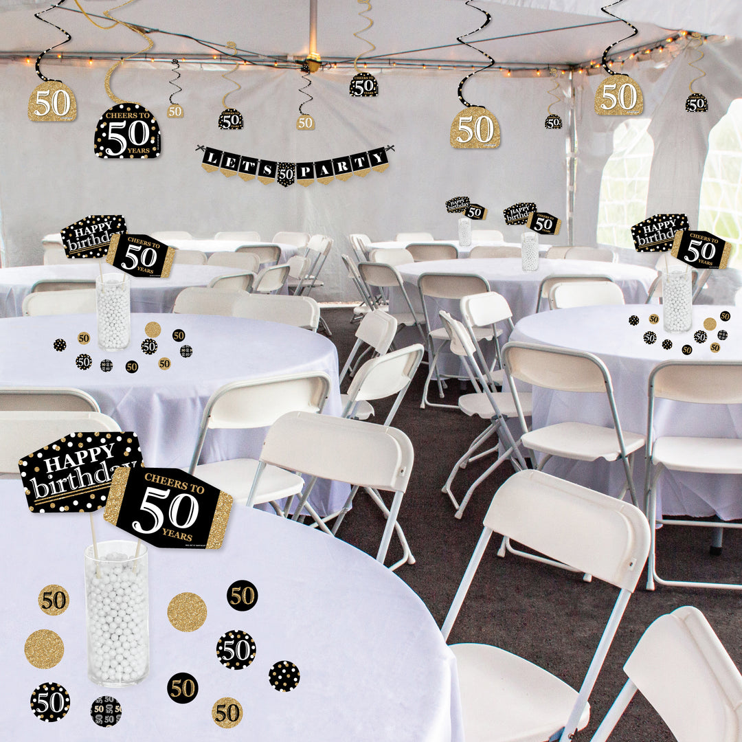 Adult 50th Birthday - Gold - Birthday Party Supplies Decoration Kit - Decor Galore Party Pack - 51 Pieces