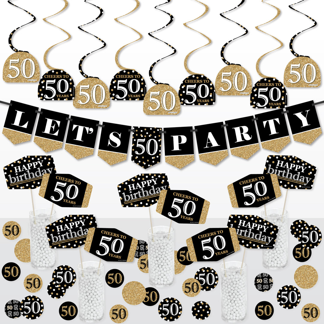 Adult 50th Birthday - Gold - Birthday Party Supplies Decoration Kit - Decor Galore Party Pack - 51 Pieces