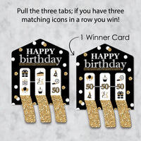 Adult 50th Birthday - Gold - Birthday Party Game Pickle Cards - Pull Tabs 3-in-a-Row - Set of 12