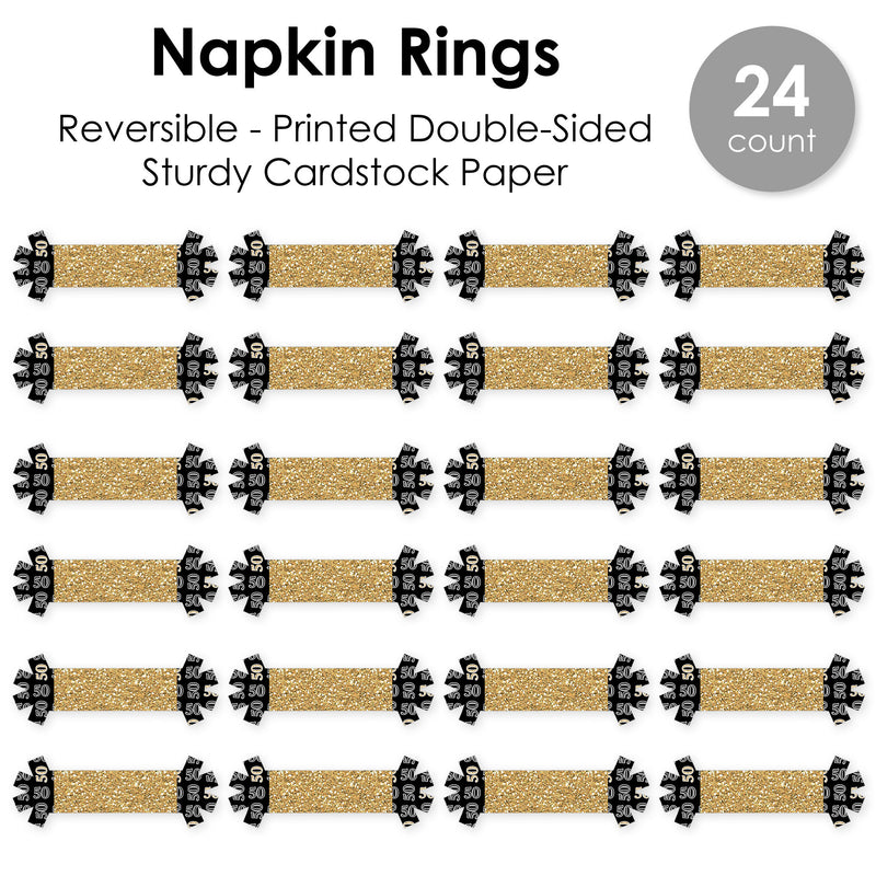Adult 50th Birthday - Gold - Birthday Party Paper Napkin Holder - Napkin Rings - Set of 24