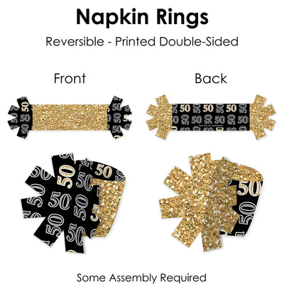 Adult 50th Birthday - Gold - Birthday Party Paper Napkin Holder - Napkin Rings - Set of 24