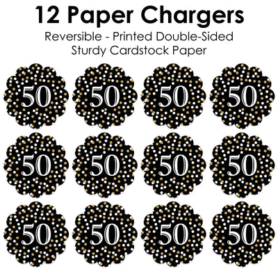 Adult 50th Birthday - Gold - Birthday Party Round Table Decorations - Paper Chargers - Place Setting For 12