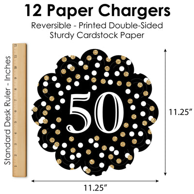 Adult 50th Birthday - Gold - Birthday Party Round Table Decorations - Paper Chargers - Place Setting For 12