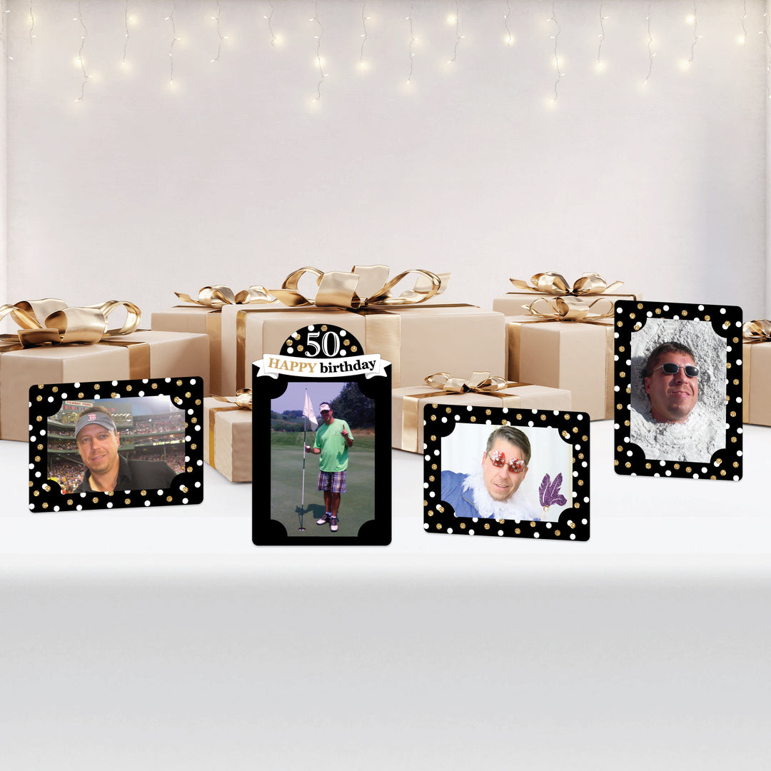 Adult 50th Birthday - Gold - Birthday Party 4x6 Picture Display - Paper Photo Frames - Set of 12