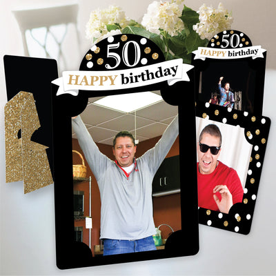 Adult 50th Birthday - Gold - Birthday Party 4x6 Picture Display - Paper Photo Frames - Set of 12