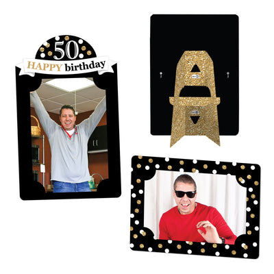 Adult 50th Birthday - Gold - Birthday Party 4x6 Picture Display - Paper Photo Frames - Set of 12