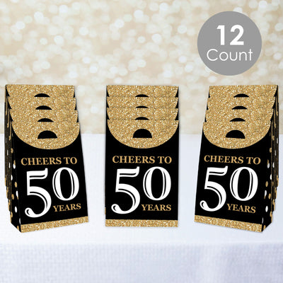 Adult 50th Birthday - Gold - Birthday Gift Favor Bags - Party Goodie Boxes - Set of 12