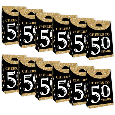 Adult 50th Birthday - Gold - Birthday Gift Favor Bags - Party Goodie Boxes - Set of 12