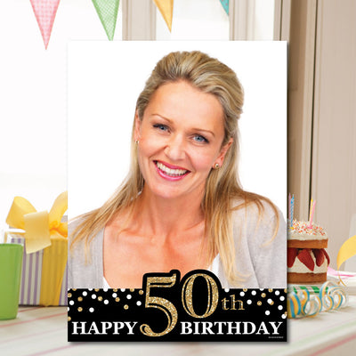 Adult 50th Birthday - Gold - Photo Yard Sign - Birthday Party Decorations