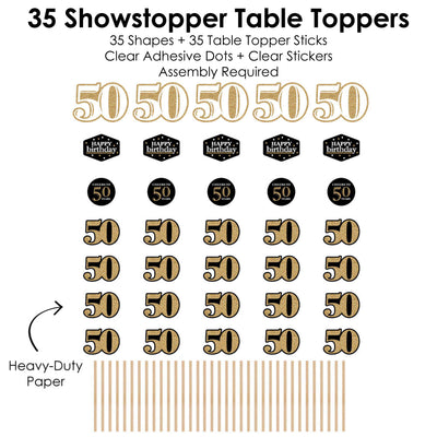Adult 50th Birthday - Gold - Birthday Party Centerpiece Sticks - Showstopper Table Toppers - 35 Pieces