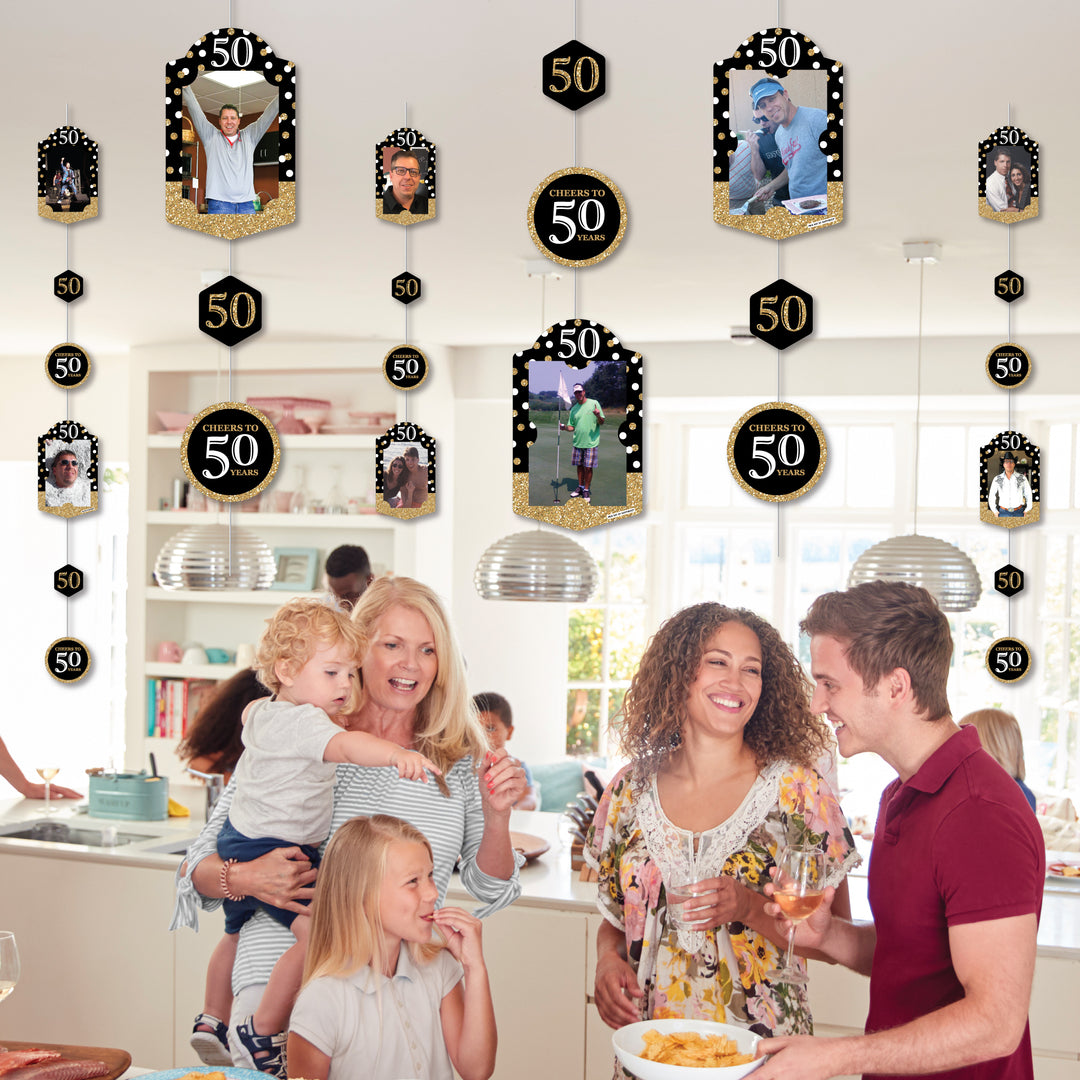 Adult 50th Birthday - Gold - Birthday Party DIY Backdrop Decor - Hanging Vertical Photo Garland - 35 Pieces