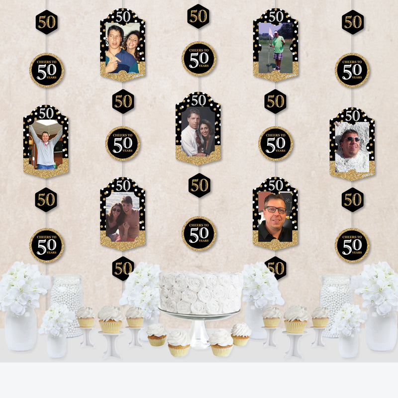 Adult 50th Birthday - Gold - Birthday Party DIY Backdrop Decor - Hanging Vertical Photo Garland - 35 Pieces