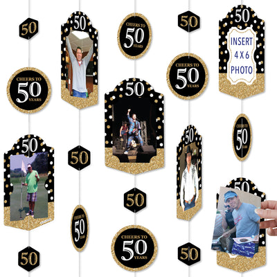 Adult 50th Birthday - Gold - Birthday Party DIY Backdrop Decor - Hanging Vertical Photo Garland - 35 Pieces