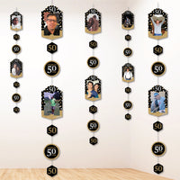 Adult 50th Birthday - Gold - Birthday Party DIY Backdrop Decor - Hanging Vertical Photo Garland - 35 Pieces