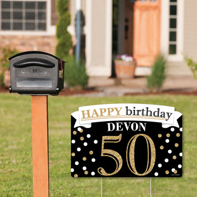 Adult 50th Birthday - Gold - Birthday Party Yard Sign Lawn Decorations - Personalized Happy Birthday Party Yardy Sign