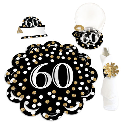 Adult 60th Birthday - Gold - Birthday Party Paper Charger and Table Decorations - Chargerific Kit - Place Setting for 8