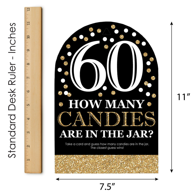 Adult 60th Birthday - Gold - How Many Candies Birthday Party Game - 1 Stand and 40 Cards - Candy Guessing Game