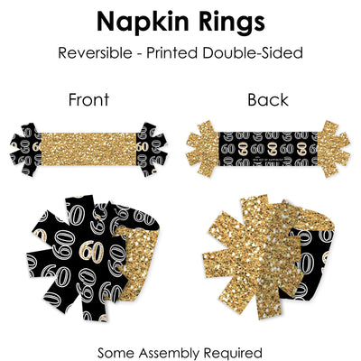 Adult 60th Birthday - Gold - Birthday Party Paper Napkin Holder - Napkin Rings - Set of 24