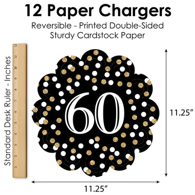 Adult 60th Birthday - Gold - Birthday Party Round Table Decorations - Paper Chargers - Place Setting For 12