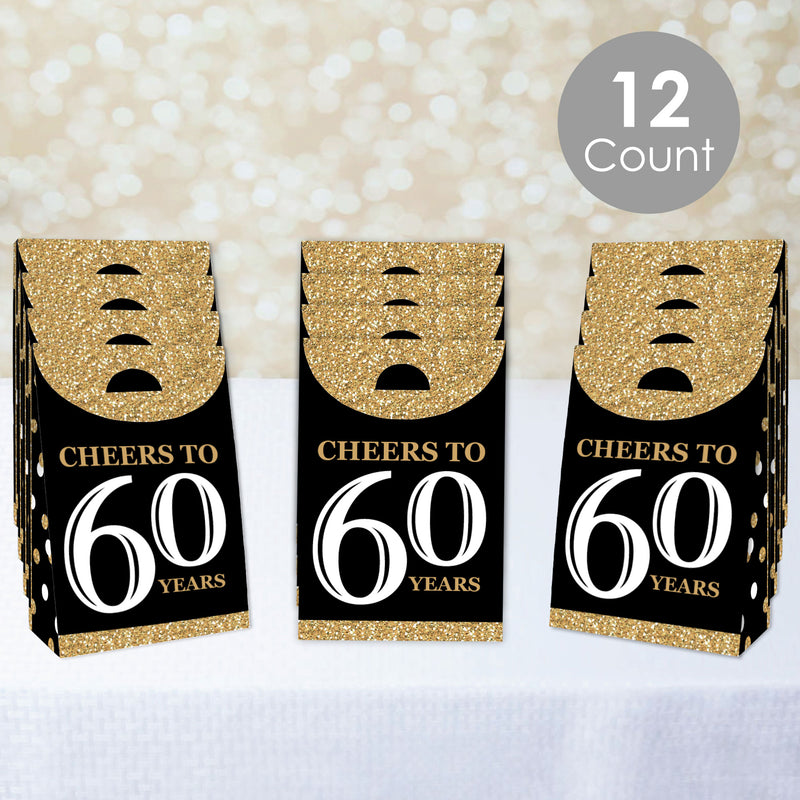 Adult 60th Birthday - Gold - Birthday Gift Favor Bags - Party Goodie Boxes - Set of 12