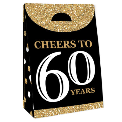 Adult 60th Birthday - Gold - Birthday Gift Favor Bags - Party Goodie Boxes - Set of 12