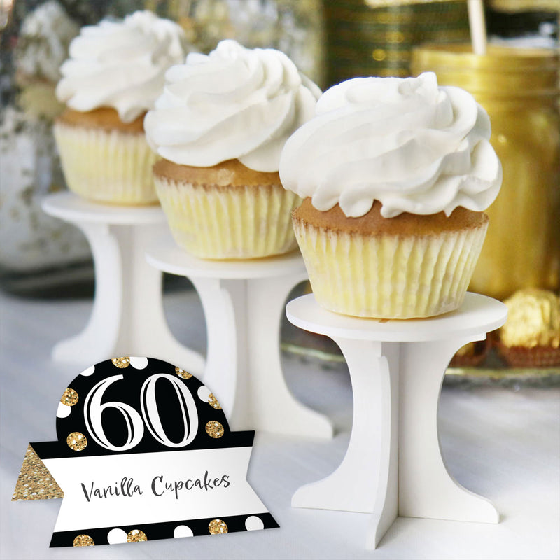 Adult 60th Birthday - Gold - Birthday Party Tent Buffet Card - Table Setting Name Place Cards - Set of 24