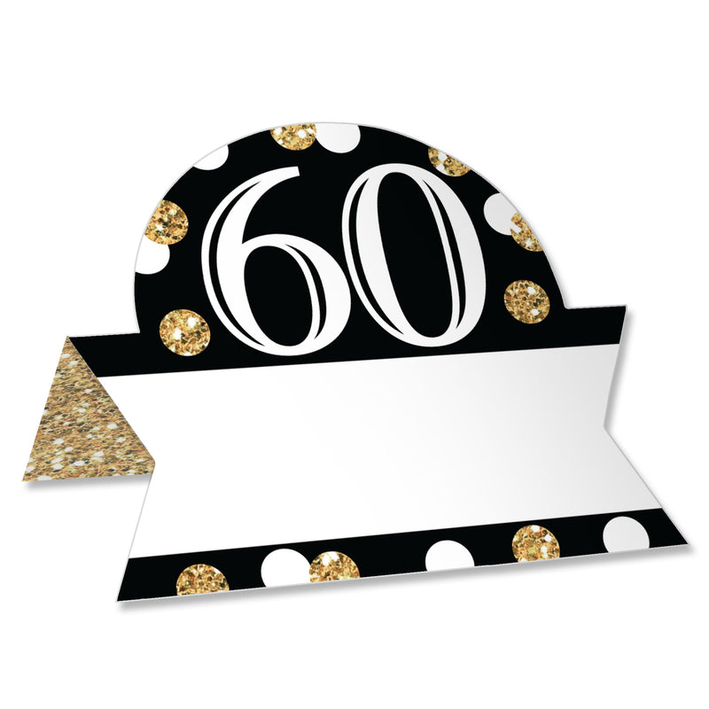 Adult 60th Birthday - Gold - Birthday Party Tent Buffet Card - Table Setting Name Place Cards - Set of 24