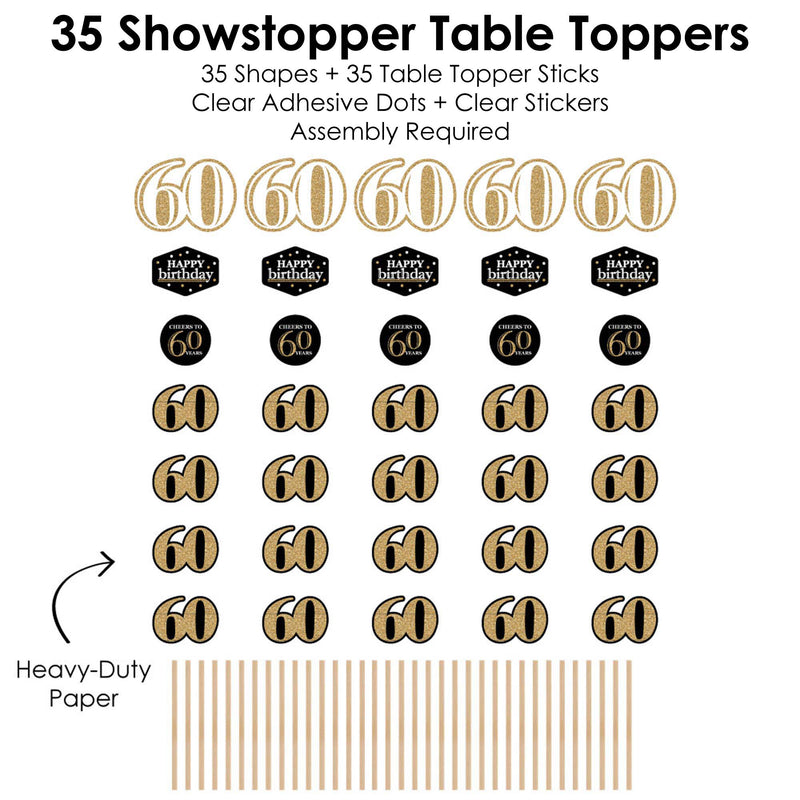 Adult 60th Birthday - Gold - Birthday Party Centerpiece Sticks - Showstopper Table Toppers - 35 Pieces