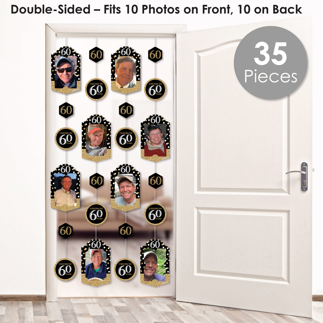 Adult 60th Birthday - Gold - Birthday Party DIY Backdrop Decor - Hanging Vertical Photo Garland - 35 Pieces