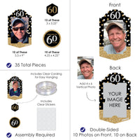 Adult 60th Birthday - Gold - Birthday Party DIY Backdrop Decor - Hanging Vertical Photo Garland - 35 Pieces