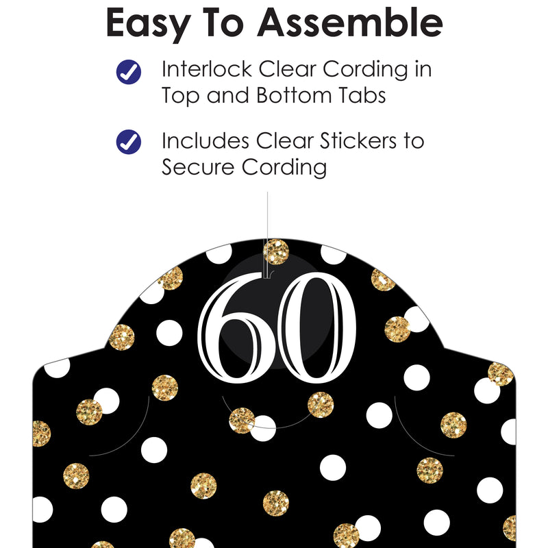Adult 60th Birthday - Gold - Birthday Party DIY Backdrop Decor - Hanging Vertical Photo Garland - 35 Pieces