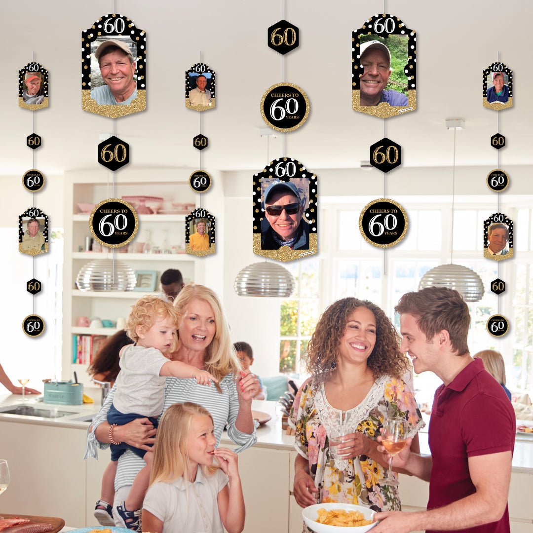 Adult 60th Birthday - Gold - Birthday Party DIY Backdrop Decor - Hanging Vertical Photo Garland - 35 Pieces