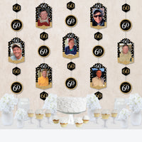 Adult 60th Birthday - Gold - Birthday Party DIY Backdrop Decor - Hanging Vertical Photo Garland - 35 Pieces