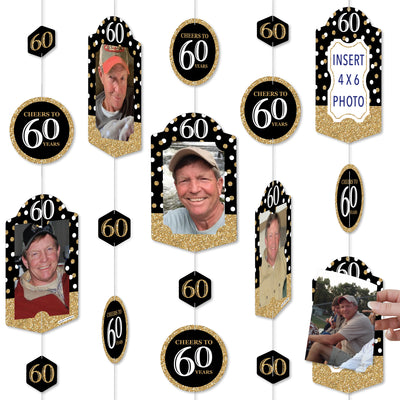 Adult 60th Birthday - Gold - Birthday Party DIY Backdrop Decor - Hanging Vertical Photo Garland - 35 Pieces
