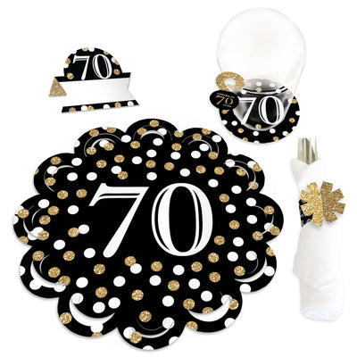 Adult 70th Birthday - Gold - Birthday Party Paper Charger and Table Decorations - Chargerific Kit - Place Setting for 8