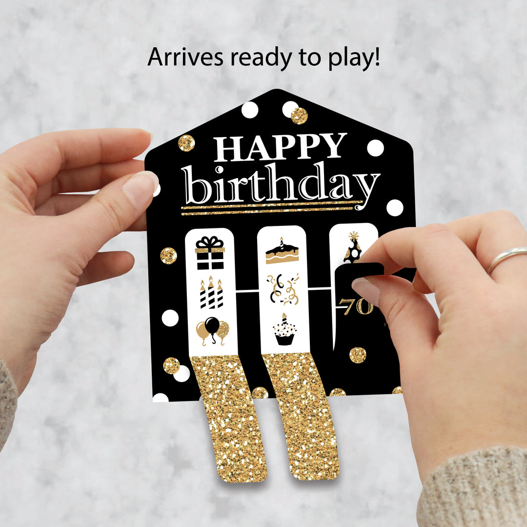 Adult 70th Birthday - Gold - Birthday Party Game Pickle Cards - Pull Tabs 3-in-a-Row - Set of 12