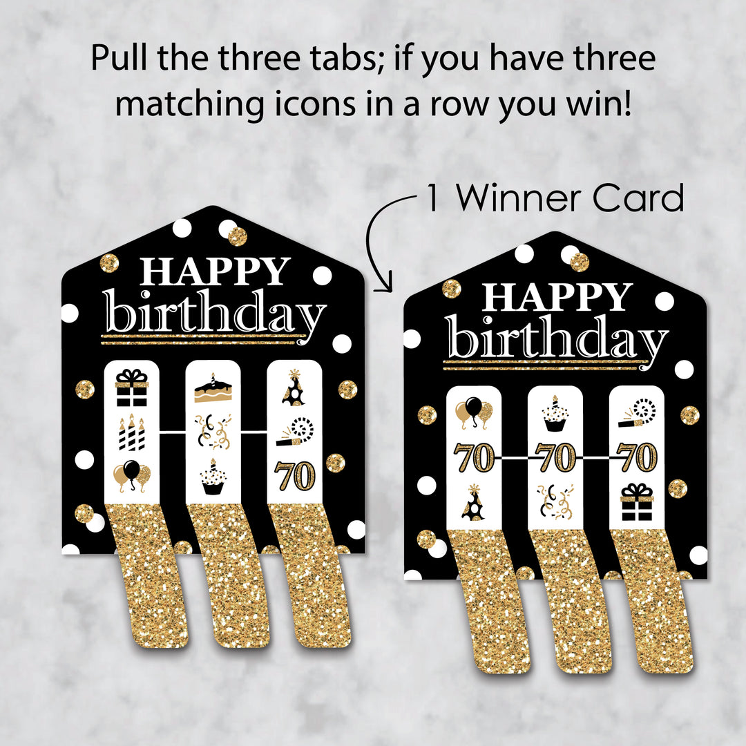 Adult 70th Birthday - Gold - Birthday Party Game Pickle Cards - Pull Tabs 3-in-a-Row - Set of 12