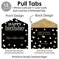 Adult 70th Birthday - Gold - Birthday Party Game Pickle Cards - Pull Tabs 3-in-a-Row - Set of 12
