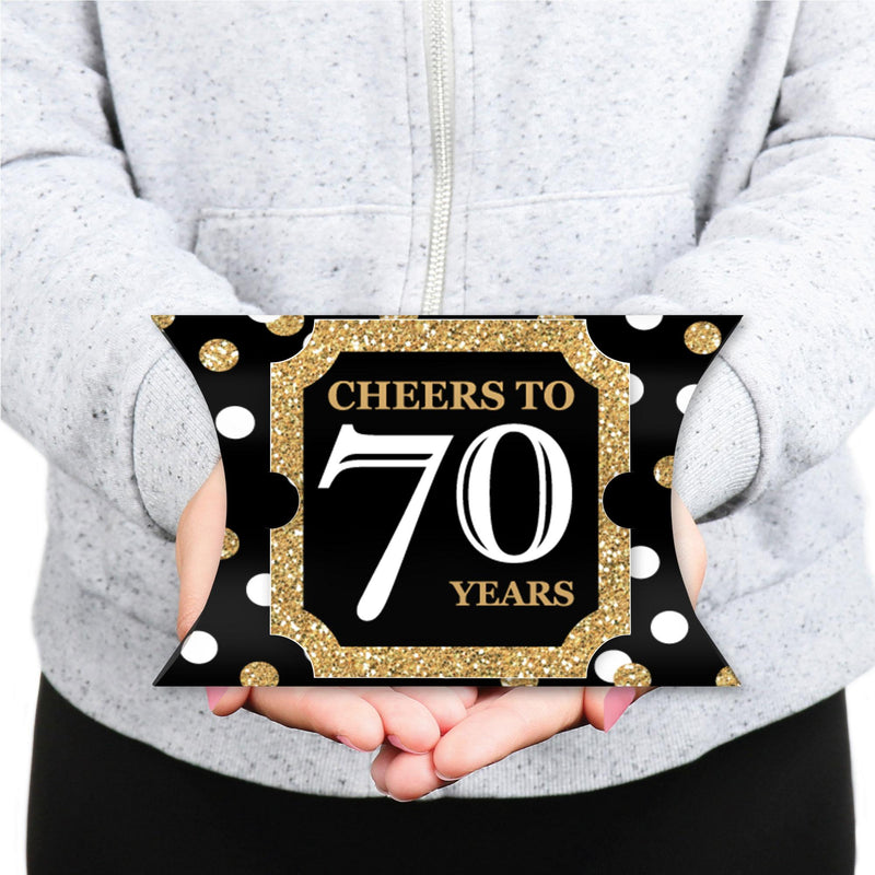 Adult 70th Birthday - Gold - Favor Gift Boxes - Birthday Party Large Pillow Boxes - Set of 12