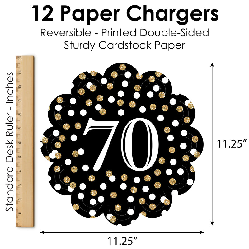 Adult 70th Birthday - Gold - Birthday Party Round Table Decorations - Paper Chargers - Place Setting For 12