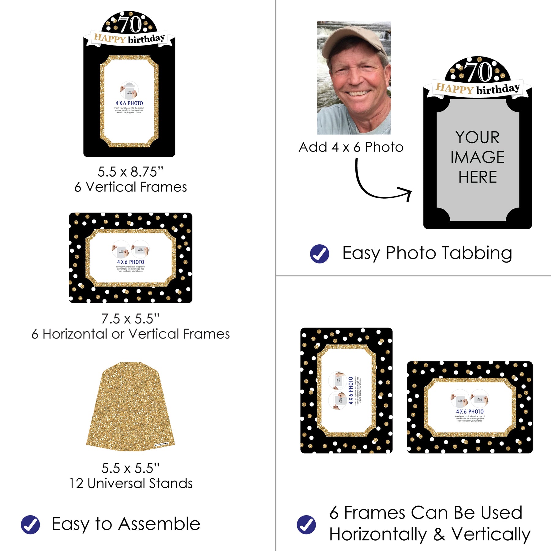 Adult 70th Birthday - Gold - Birthday Party 4x6 Picture Display - Paper ...