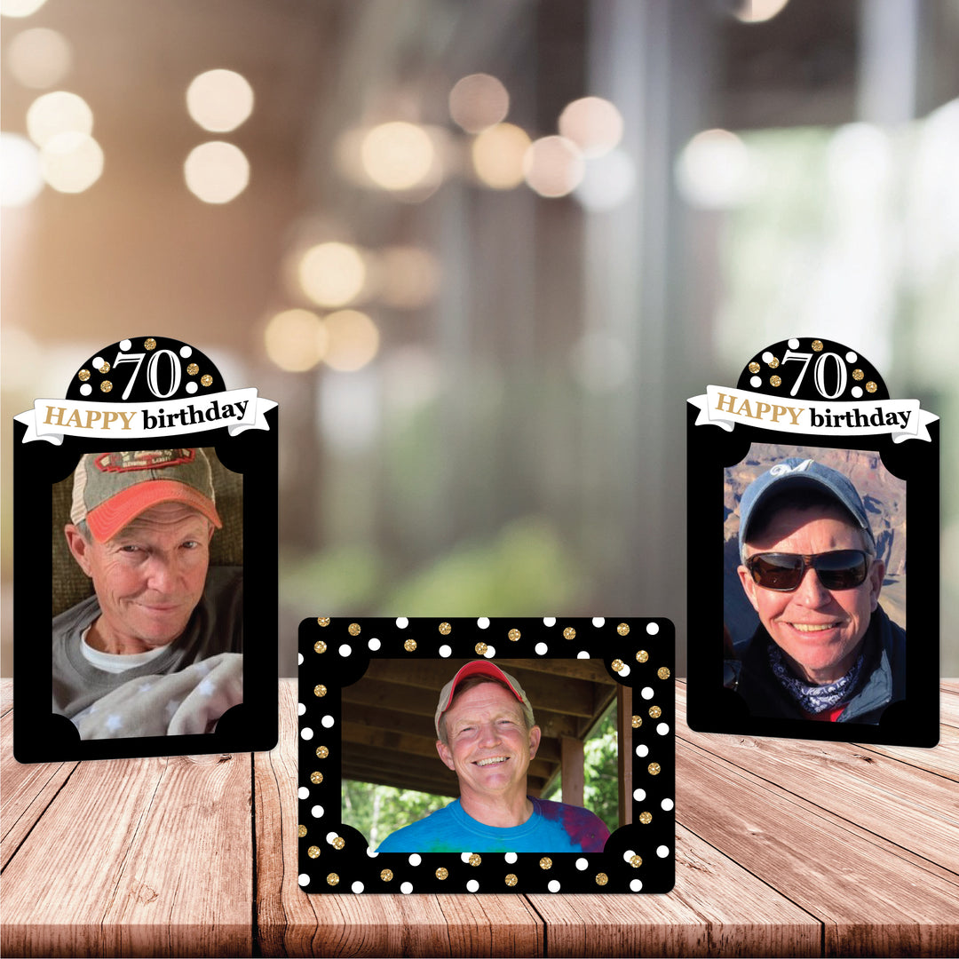 Adult 70th Birthday - Gold - Birthday Party 4x6 Picture Display - Paper Photo Frames - Set of 12