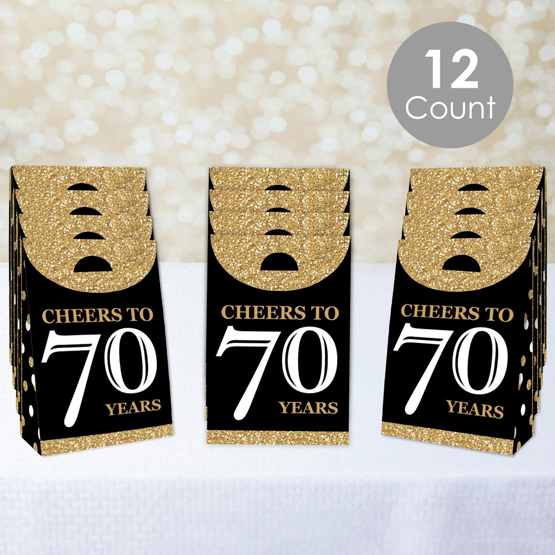 Adult 70th Birthday - Gold - Birthday Gift Favor Bags - Party Goodie Boxes - Set of 12